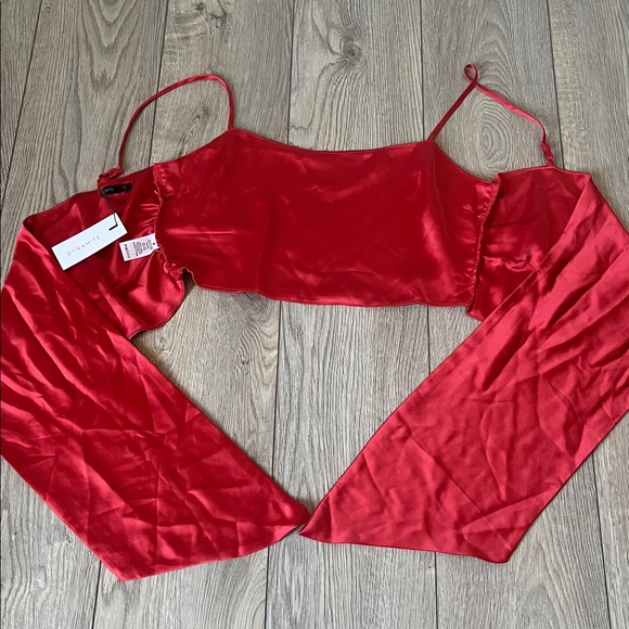 DYNAMITE  Valeria Satin Tie-Back Crop Cami Ruby Red NEW Size Medium - Picture 6 of 10